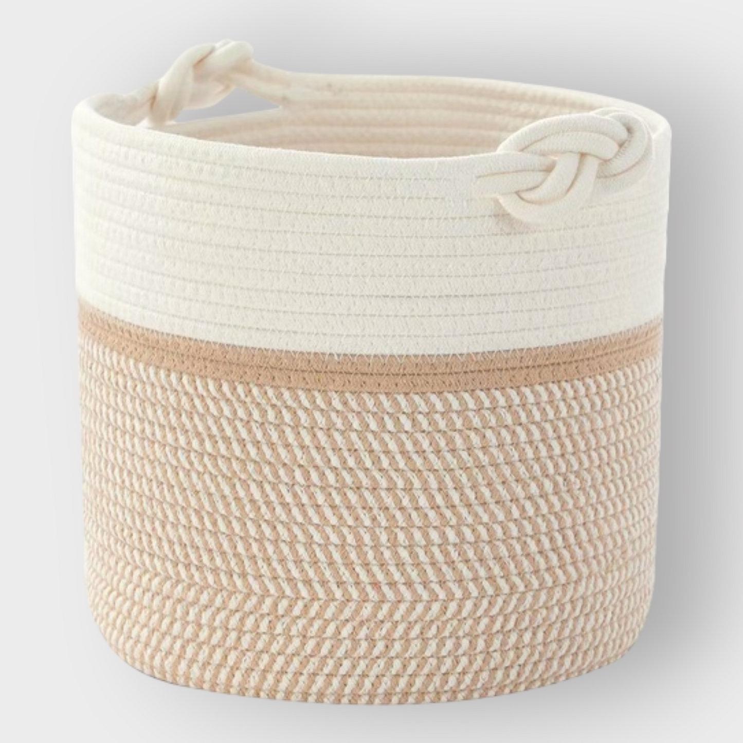 Canasta redonda blanco con beige raya